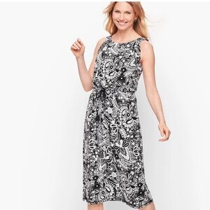 TALBOTS Black and white Paisley floral midi floral dress with drawstring waist.